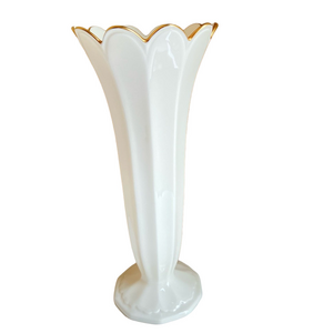 Mikasa bone China tall vase 24 karat gold trim Narumi Japan creamy ivory VINTAGE